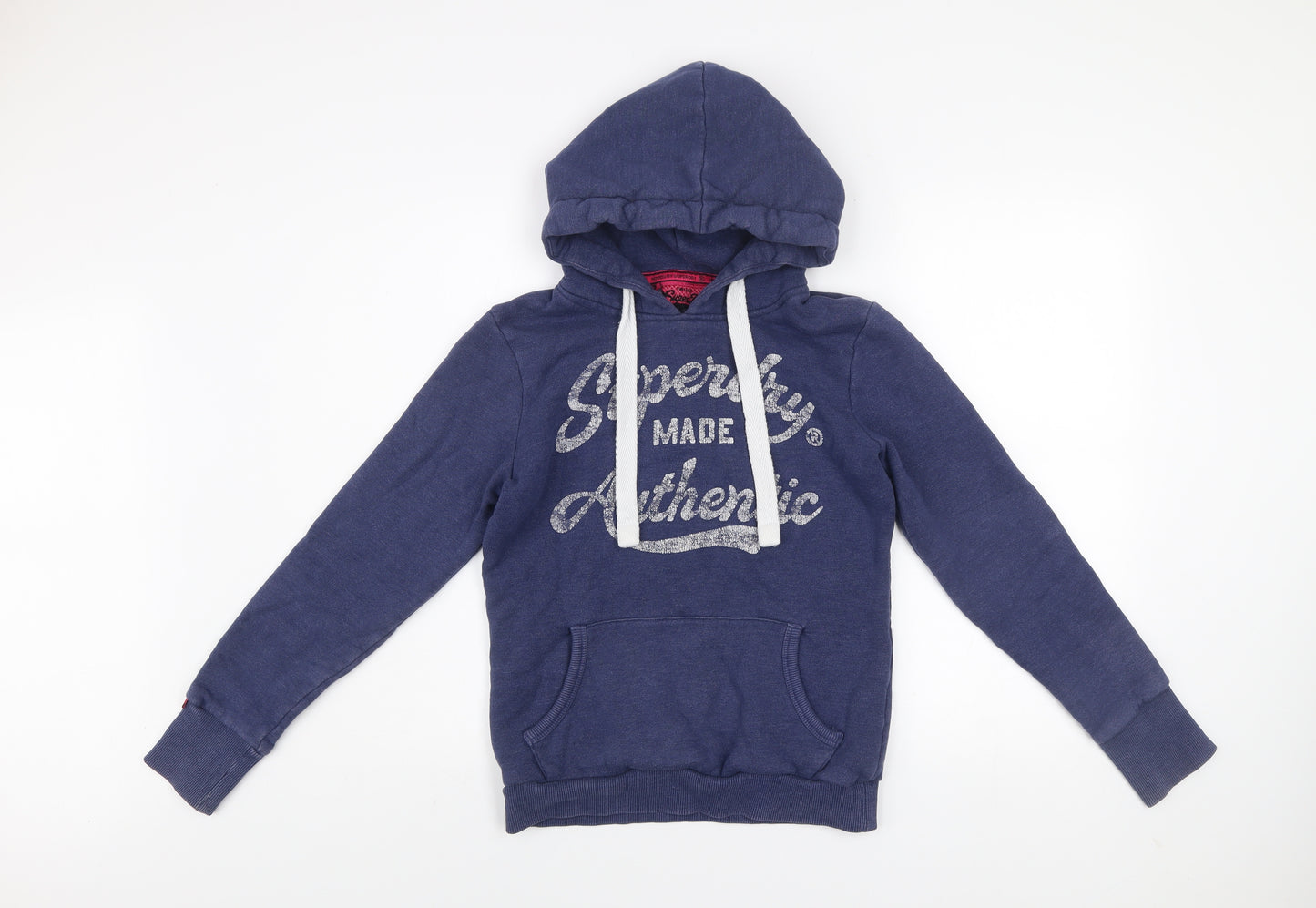 Superdry Men's Blue Pullover Hoodie Size S Graphic Print Fleece
