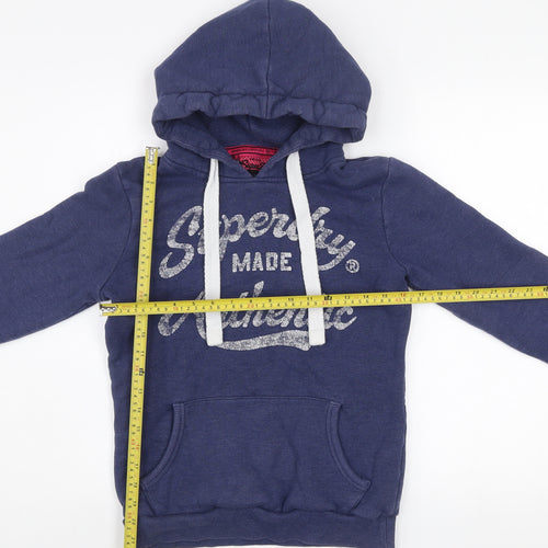 Superdry Men's Blue Pullover Hoodie Size S Graphic Print Fleece