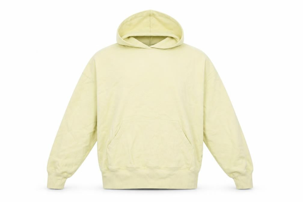 Front view of WEWOREWHAT Men's Beige Cotton Pullover Hoodie, size M