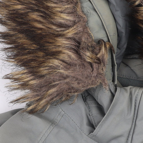 The North Face Women's Grey Parka Coat S Faux Fur Hood Waterproof