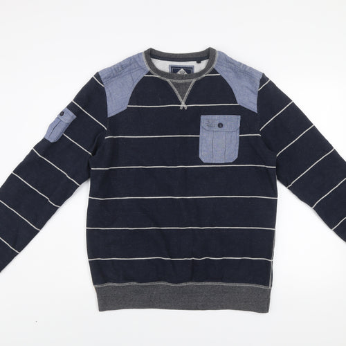 Next Men’s Blue Striped Cotton Sweatshirt Medium Crew Neck Pullover