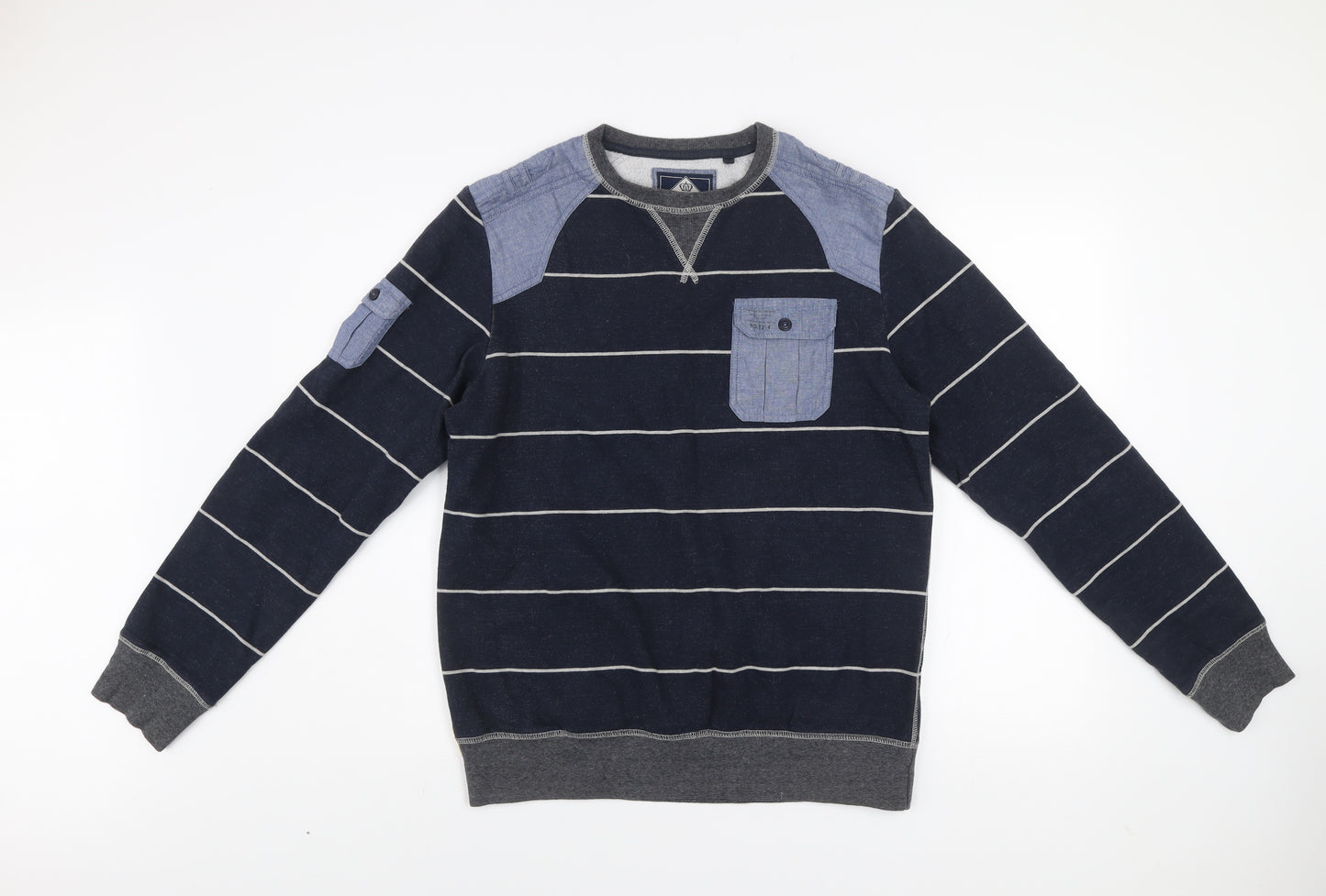 Next Men’s Blue Striped Cotton Sweatshirt Medium Crew Neck Pullover