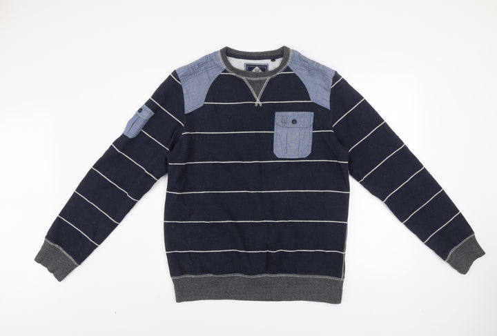 Next Men’s Blue Striped Cotton Sweatshirt Medium Crew Neck Pullover