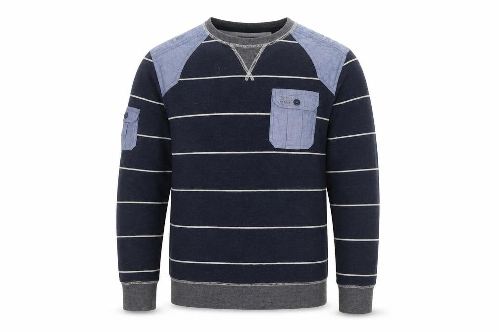 Front view of Next Men’s Blue Striped Cotton Sweatshirt Medium Crew Neck Pullover