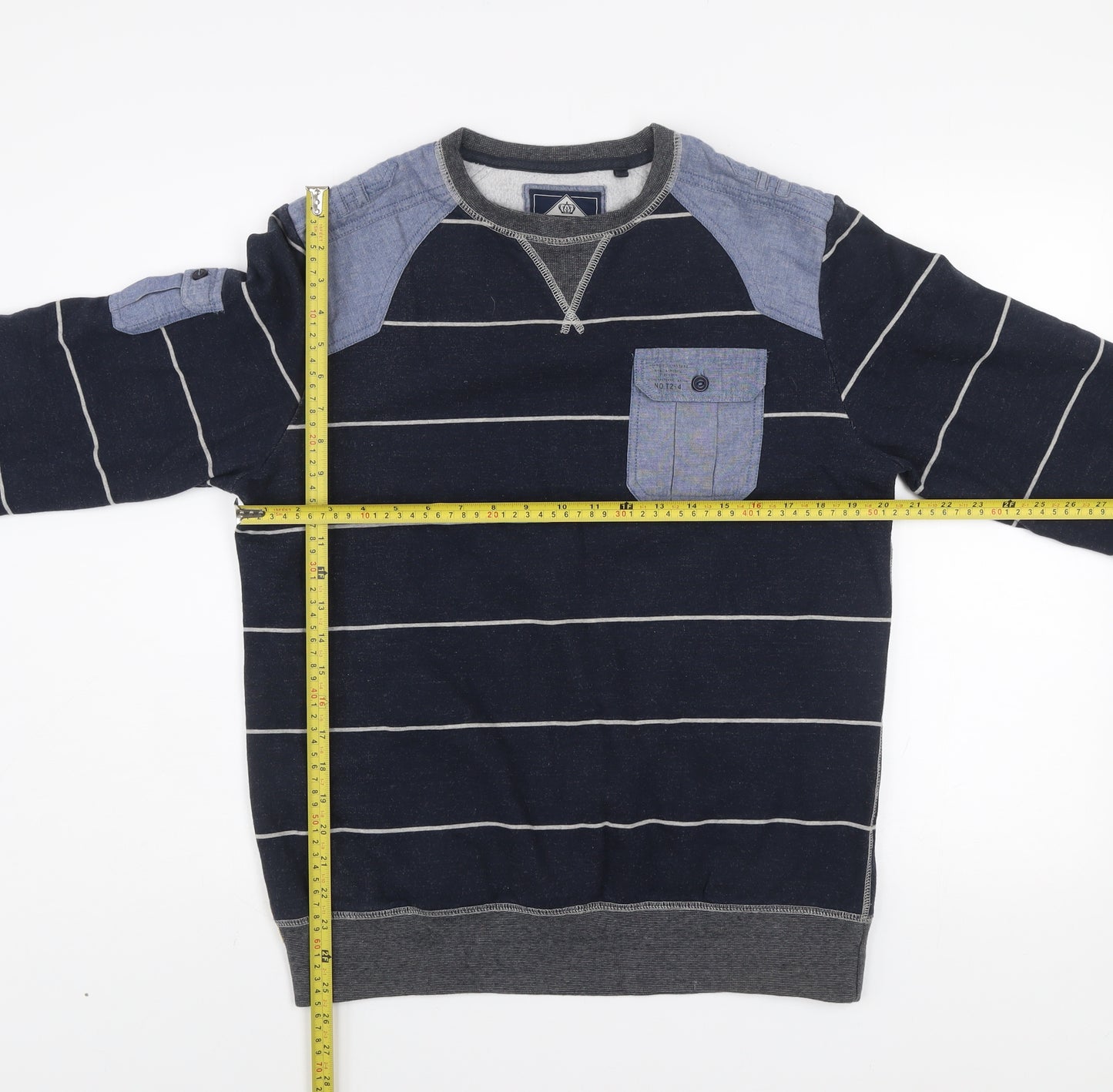Next Men’s Blue Striped Cotton Sweatshirt Medium Crew Neck Pullover