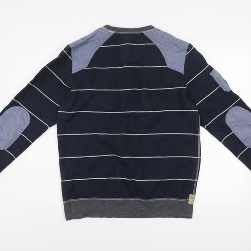 Next Men’s Blue Striped Cotton Sweatshirt Medium Crew Neck Pullover