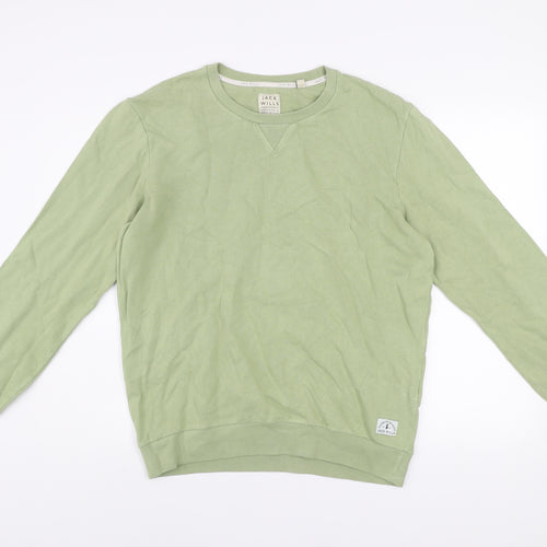 Jack Wills Men's Green Crew Neck Cotton Sweatshirt Size M