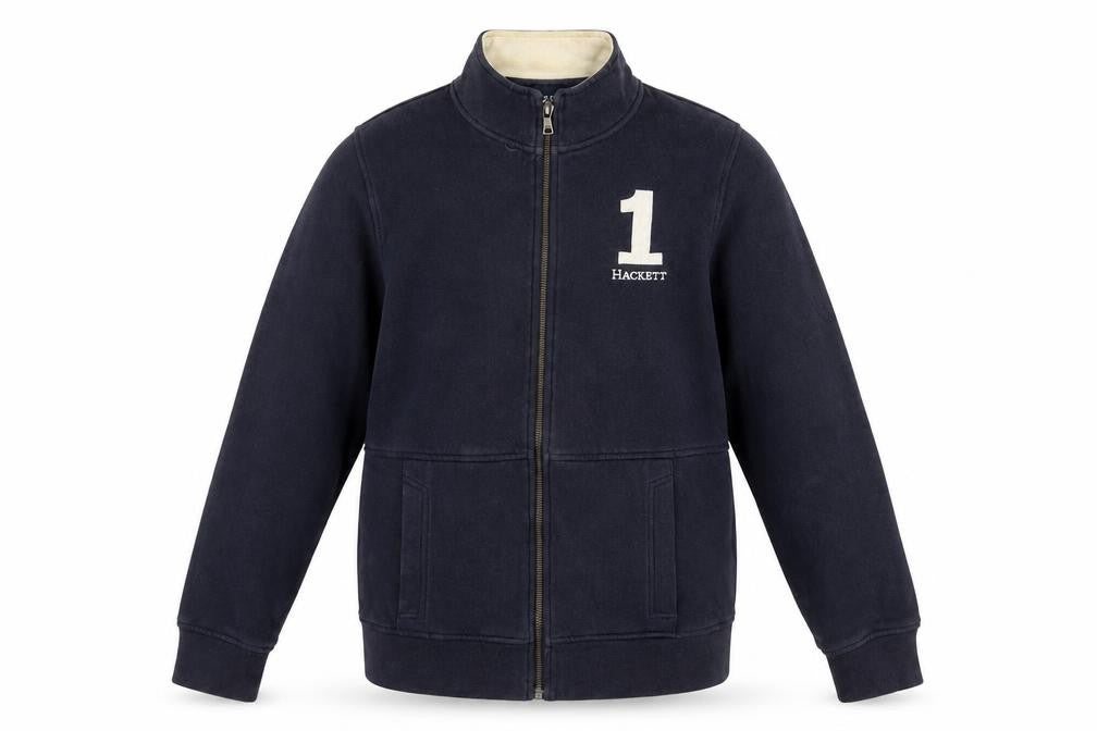 Front view of Hackett boys’ blue 15-16 years cotton zip track jacket with logo