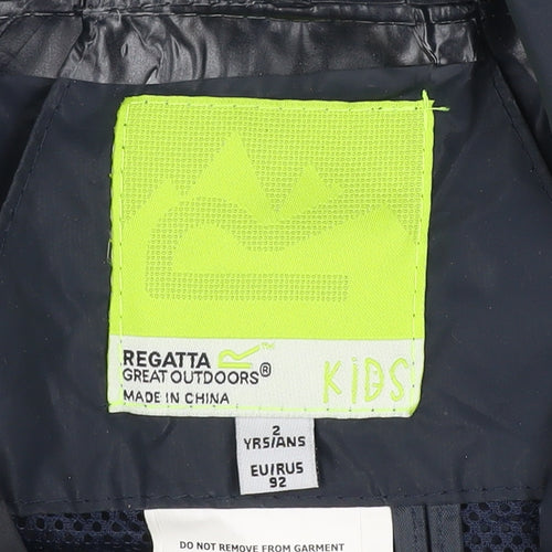 Regatta Boys Black Waterproof Hooded Rain Coat Jacket 2 Years