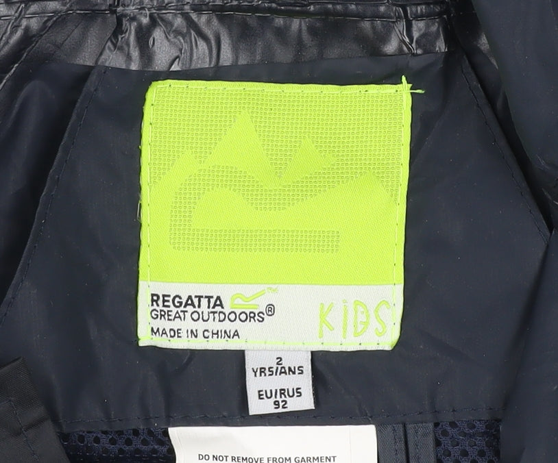 Regatta Boys Black Waterproof Hooded Rain Coat Jacket 2 Years