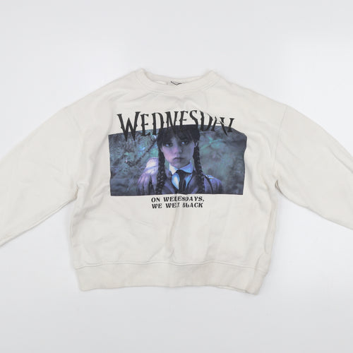 Zara Girls Ivory Wednesday Addams Graphic Pullover Sweatshirt 11-12 Years