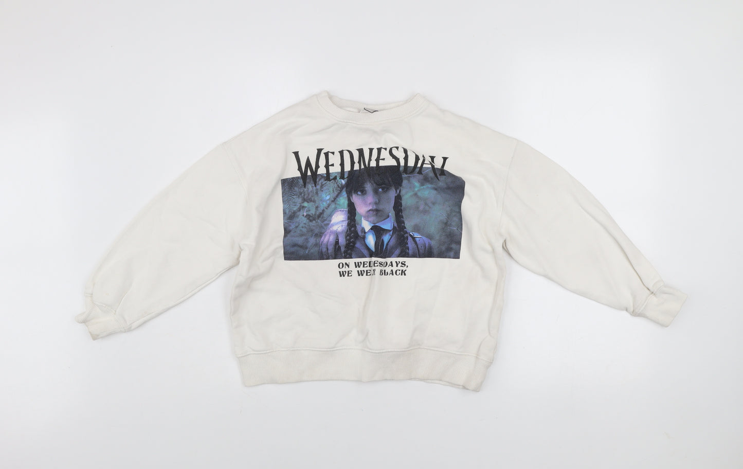 Zara Girls Ivory Wednesday Addams Graphic Pullover Sweatshirt 11-12 Years
