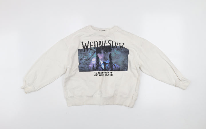 Zara Girls Ivory Wednesday Addams Graphic Pullover Sweatshirt 11-12 Years