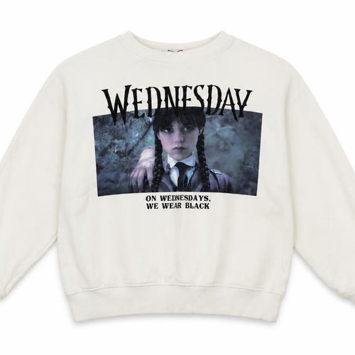 Zara Girls Ivory Wednesday Addams Graphic Pullover Sweatshirt 11-12 Years