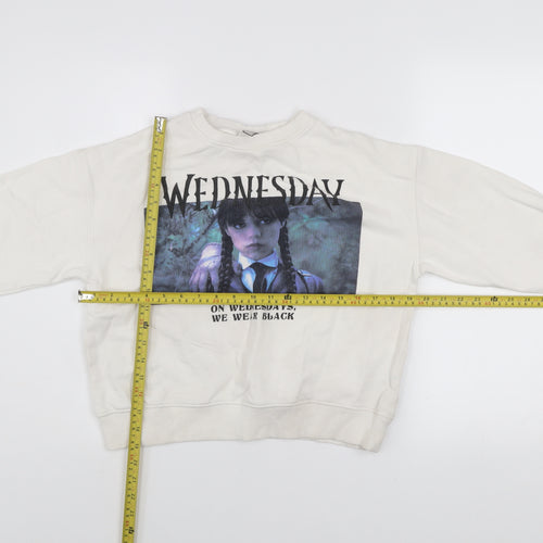 Zara Girls Ivory Wednesday Addams Graphic Pullover Sweatshirt 11-12 Years