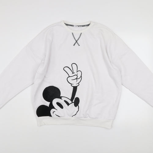 Disney Women White Mickey Mouse Graphic Pullover Sweatshirt Size S