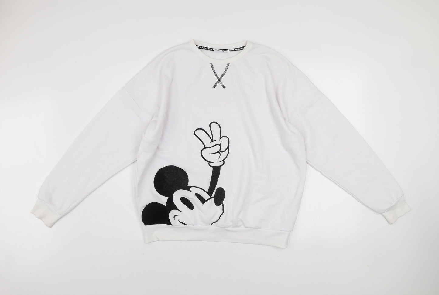 Disney Women White Mickey Mouse Graphic Pullover Sweatshirt Size S