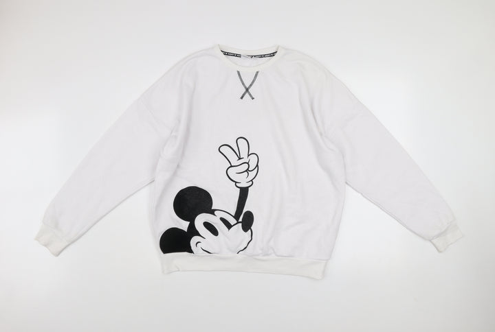 Disney Women White Mickey Mouse Graphic Pullover Sweatshirt Size S
