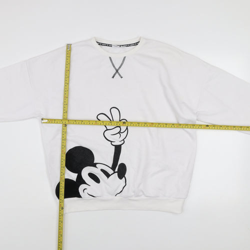 Disney Women White Mickey Mouse Graphic Pullover Sweatshirt Size S