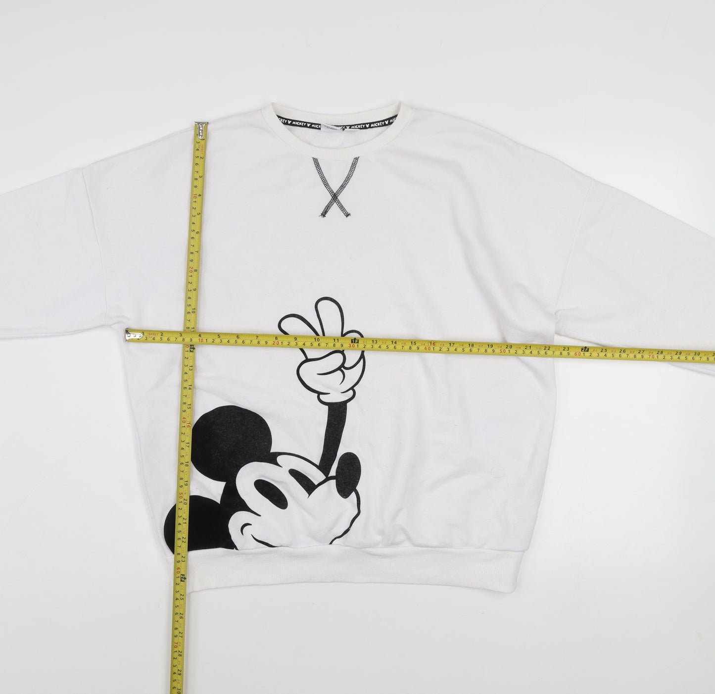 Disney Women White Mickey Mouse Graphic Pullover Sweatshirt Size S