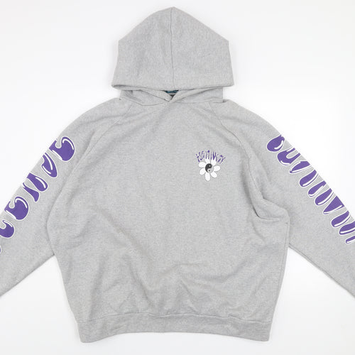 Alaçati Style Women Grey Hoodie L Graphic Print Pullover Positivity Design