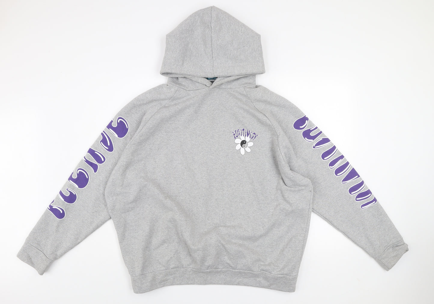 Alaçati Style Women Grey Hoodie L Graphic Print Pullover Positivity Design