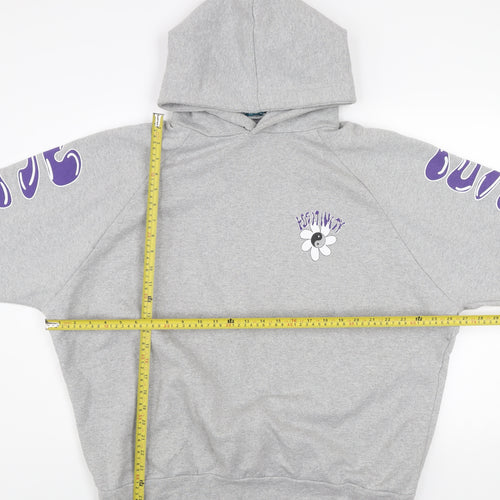 Alaçati Style Women Grey Hoodie L Graphic Print Pullover Positivity Design