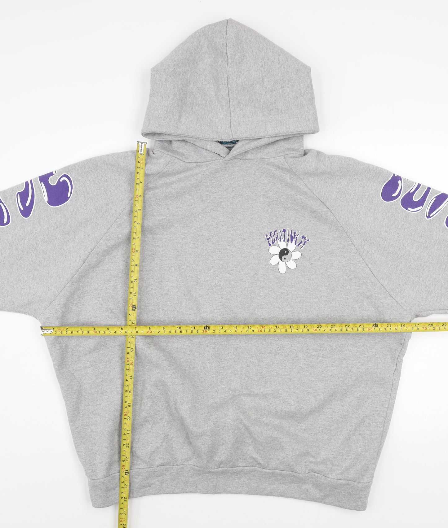 Alaçati Style Women Grey Hoodie L Graphic Print Pullover Positivity Design