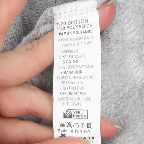 Alaçati Style Women Grey Hoodie L Graphic Print Pullover Positivity Design