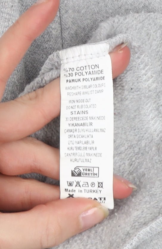 Alaçati Style Women Grey Hoodie L Graphic Print Pullover Positivity Design