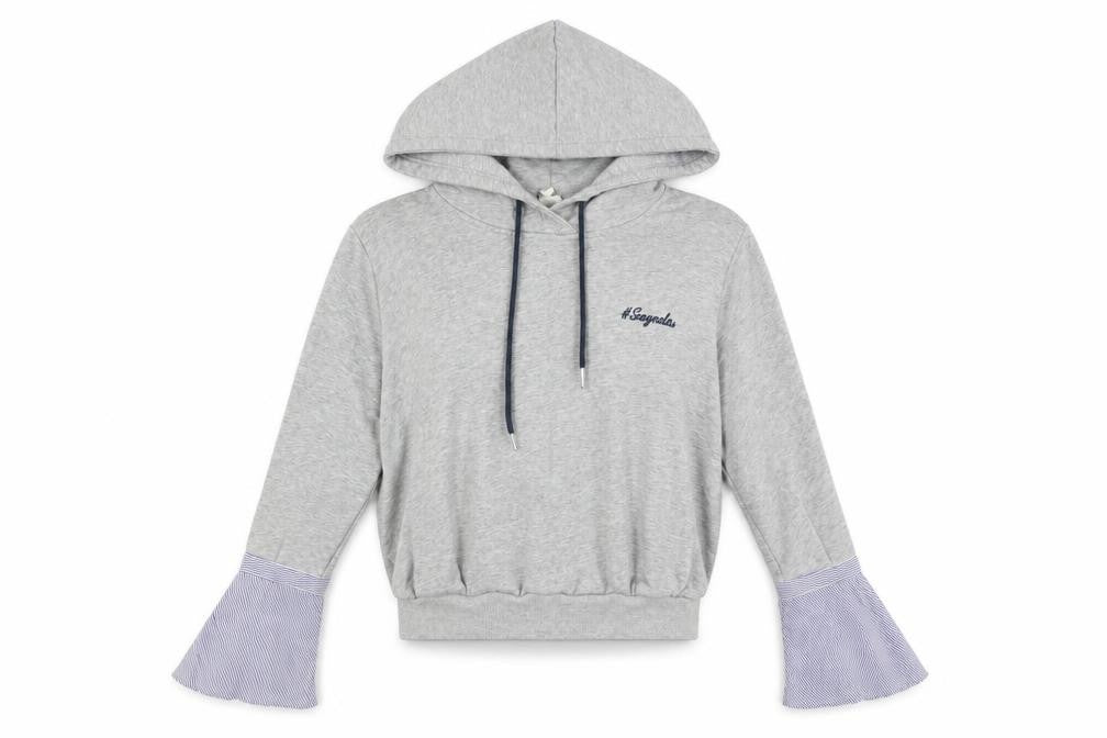 Evidnt Los Angeles Women's Grey Pullover Hoodie XS Flared Sleeve Cotton