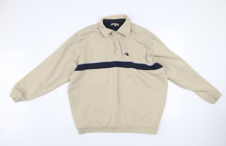 EWM Men's Beige XL Henley Sweatshirt Classic Cotton Mix