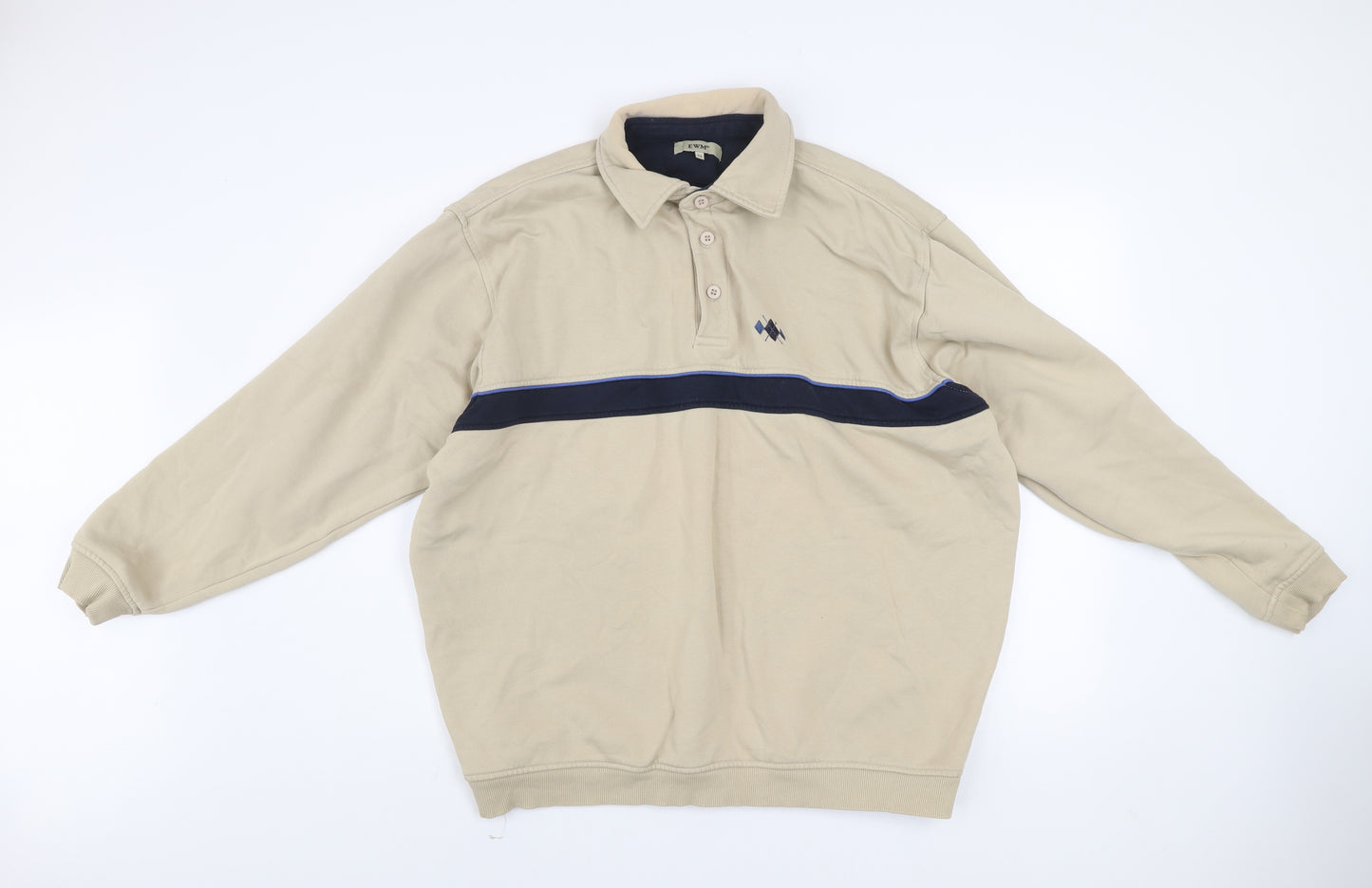 EWM Men's Beige XL Henley Sweatshirt Classic Cotton Mix