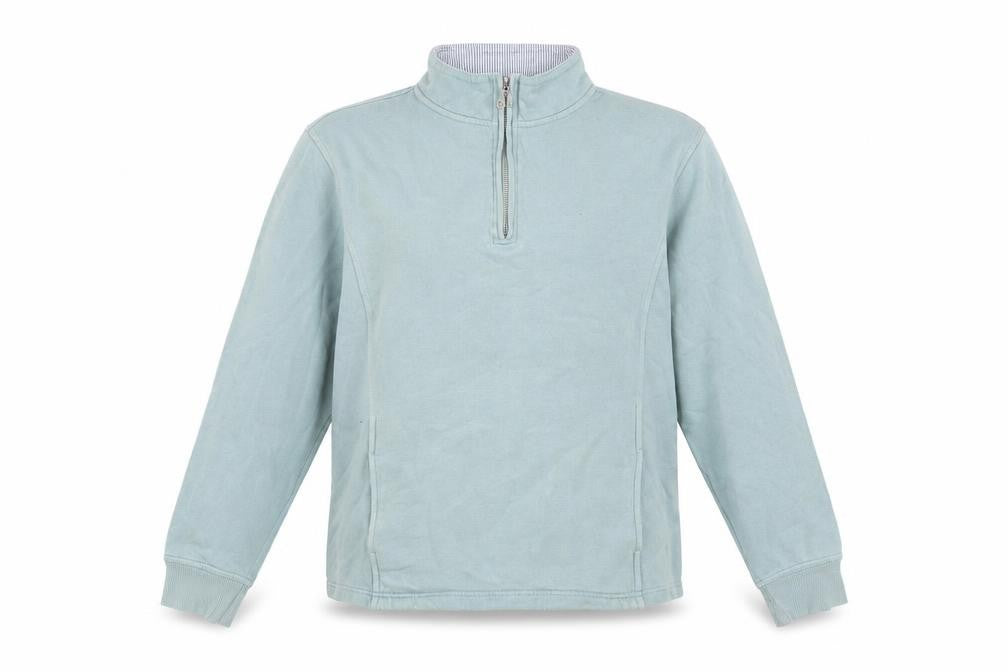 Front view of Cotton Traders Women Duck Egg Blue 1/4 Zip Pullover Sweatshirt, size 16