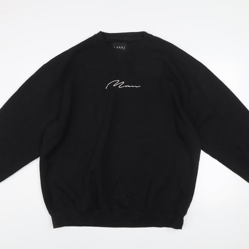 boohooMAN Men's Black Embroidered Logo Pullover Sweatshirt Size L
