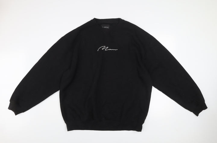 boohooMAN Men's Black Embroidered Logo Pullover Sweatshirt Size L