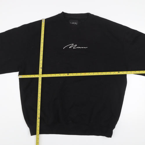 boohooMAN Men's Black Embroidered Logo Pullover Sweatshirt Size L