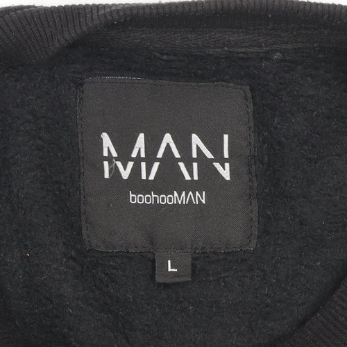 boohooMAN Men's Black Embroidered Logo Pullover Sweatshirt Size L