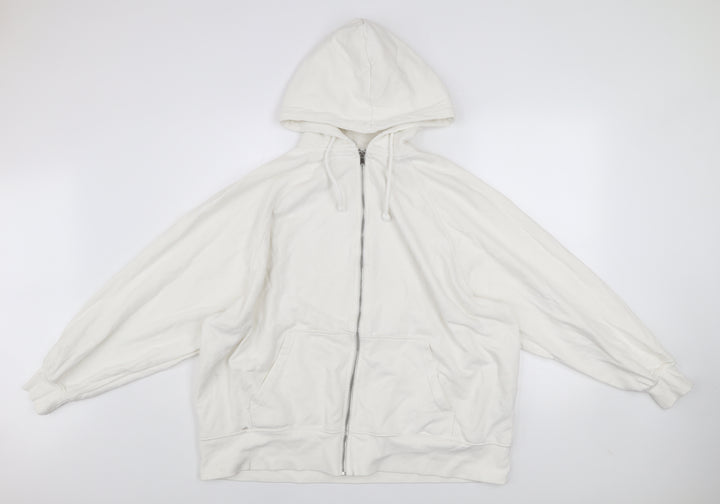 DIVIDED Mens White L Basic Full Zip Hooded Cotton Blend Active Jacket