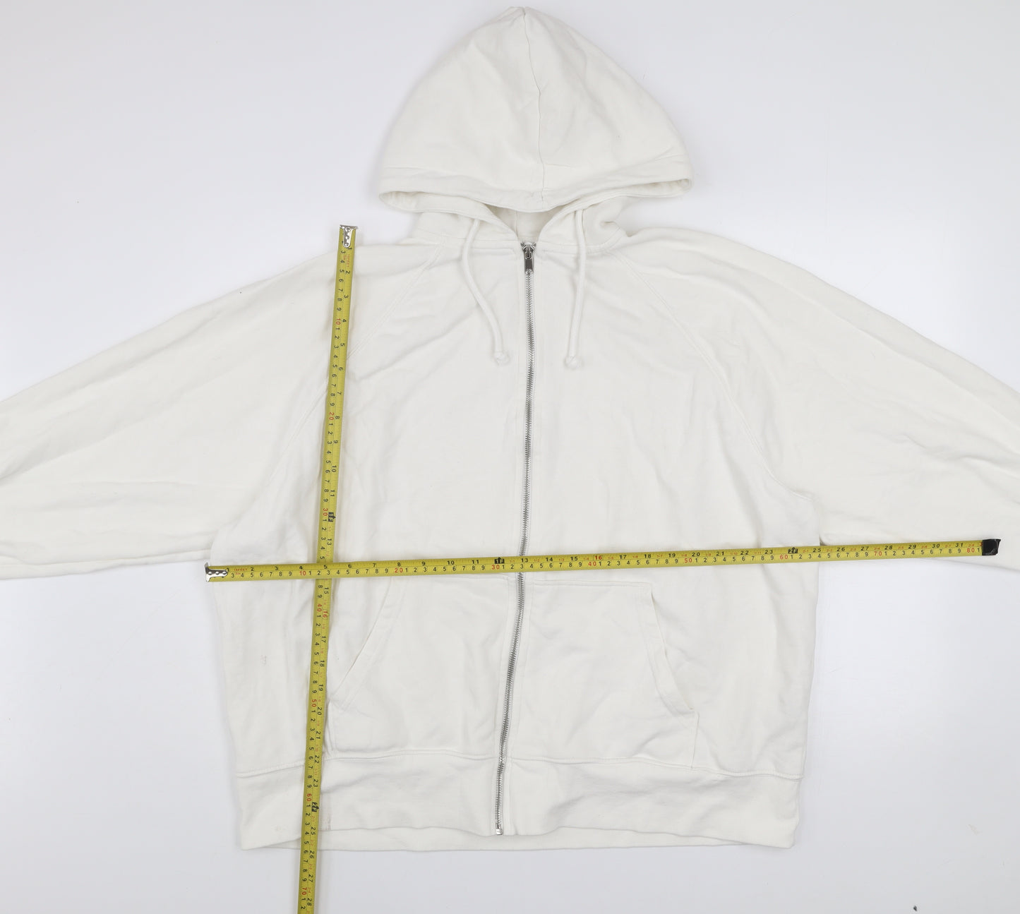 DIVIDED Mens White L Basic Full Zip Hooded Cotton Blend Active Jacket
