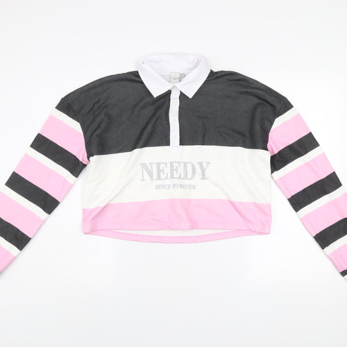 Skinnydip London Women's Pink White Black Striped Henley Sweatshirt Size 14