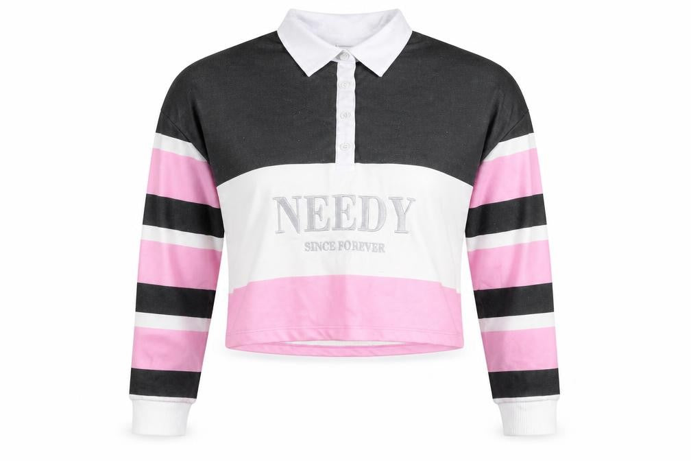 Skinnydip London Women's Pink White Black Striped Henley Sweatshirt Size 14