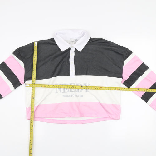 Skinnydip London Women's Pink White Black Striped Henley Sweatshirt Size 14