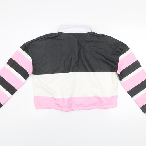 Skinnydip London Women's Pink White Black Striped Henley Sweatshirt Size 14