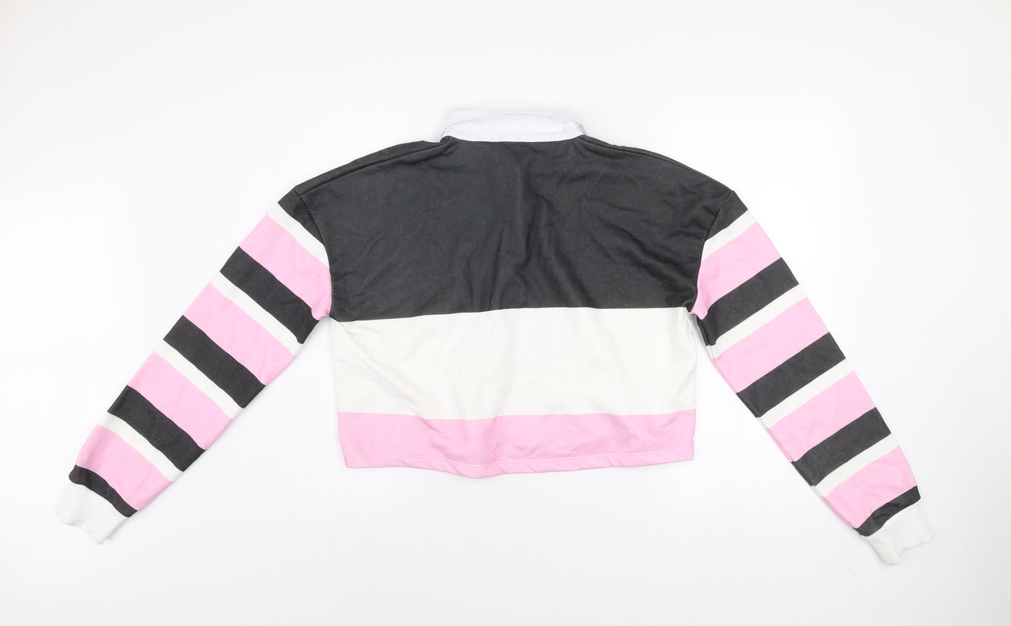 Skinnydip London Women's Pink White Black Striped Henley Sweatshirt Size 14