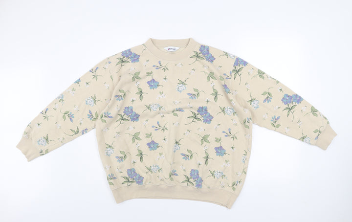 Damart Womens Beige Floral Crew Neck Pullover Sweatshirt Size 20/22