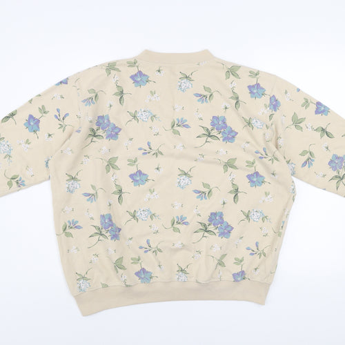 Damart Womens Beige Floral Crew Neck Pullover Sweatshirt Size 20/22
