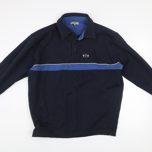 EWM Men’s Blue Collared Henley Sweatshirt XL Cotton Blend