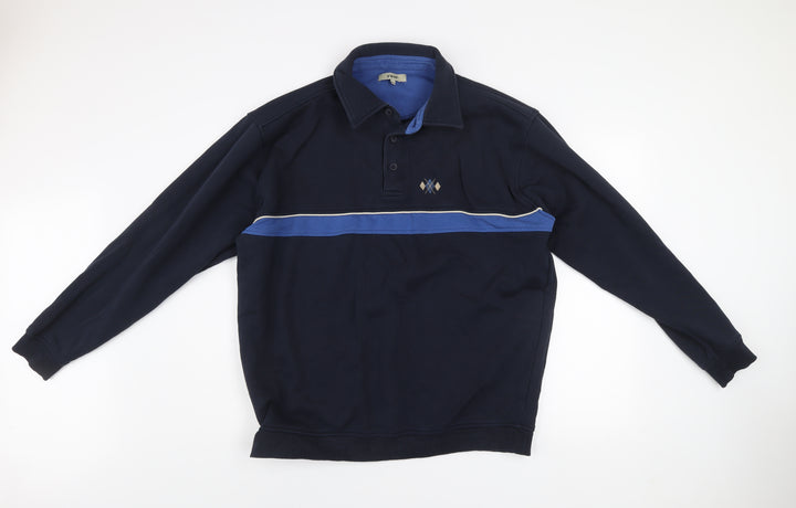 EWM Men’s Blue Collared Henley Sweatshirt XL Cotton Blend