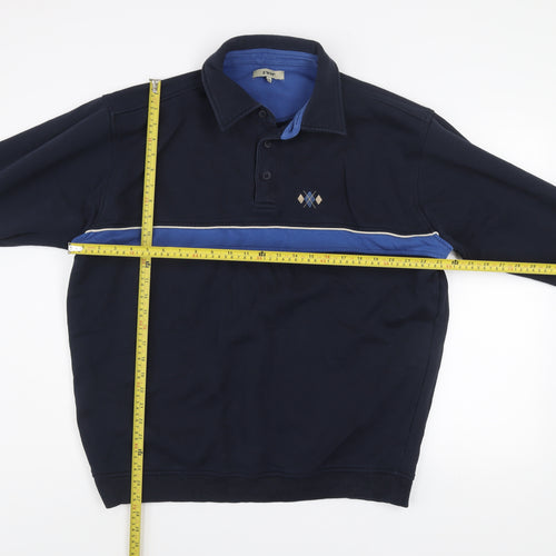 EWM Men’s Blue Collared Henley Sweatshirt XL Cotton Blend